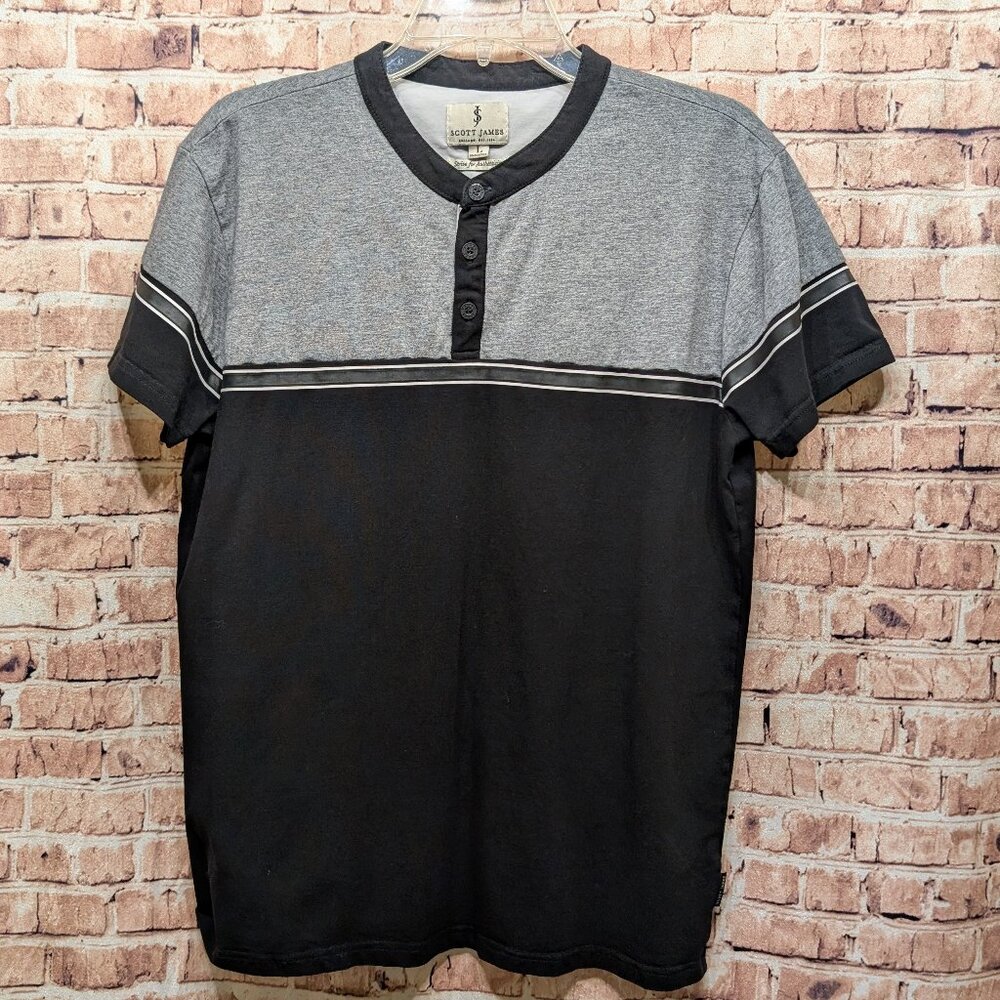 Scott James Polo Short Sleeve Gray Black Size Large